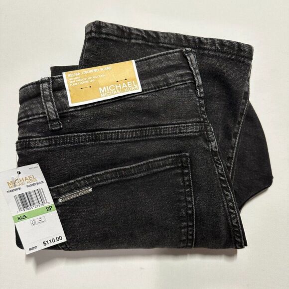 Michael Kors Women Jeans Selma Hi Rise 8P Black Selma Cropped Flare $110 NWT - Picture 1 of 10